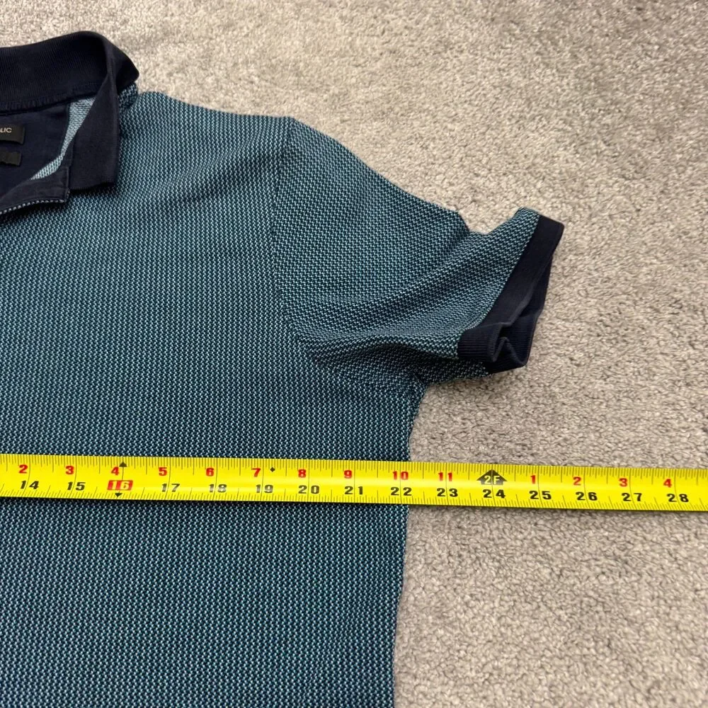 Banana Republic Jacquard Polo Shirt Men Large Blue Short Sleeve Luxury Cotton